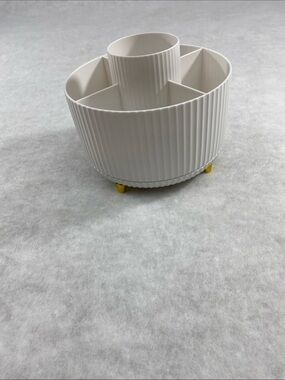 White Ribbed Rotating Desk Organizer or make up brush holder. Elegant modern